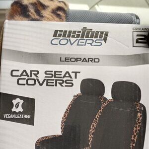 Pair of Vegan leather & Faux Leopard fur Seat covers Universal Fit NWT